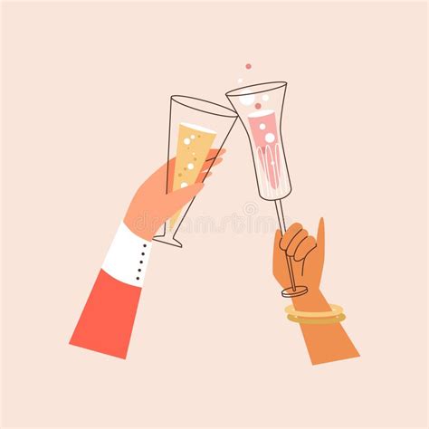 Hands Clinking Glasses With Alcoholic Drinks Flat Vector Illustration Isolated Stock Image