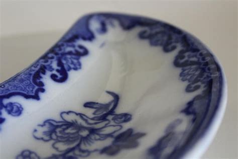 Candia Flow Blue Antique China Bone Dishes Crescent Shaped Plates