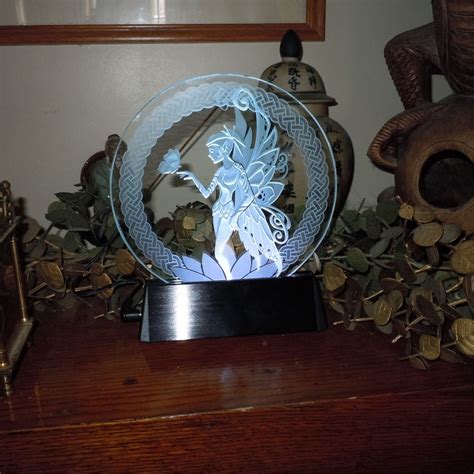hand made fairy with butterfly celtic knotwork etched glass decorative art tabletop display by
