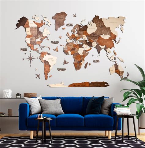 Wood World Map Large Wall Art Wooden Wall Decal Weltkarte Holz Etsy