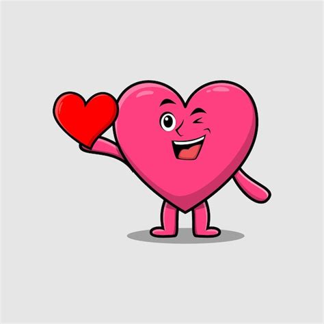 Premium Vector Cute Cartoon Lovely Heart Holding Big Red Heart
