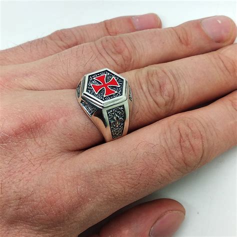 Knights Templar Ring The Order Of Solomon Temple Signet With Cross Red