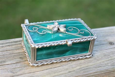 Emerald Green Stained Glass Hinged Trinket Jewelry Box