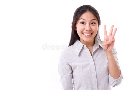 Happy Woman Showing 3 Fingers Gesture Stock Image Image Of Beauty