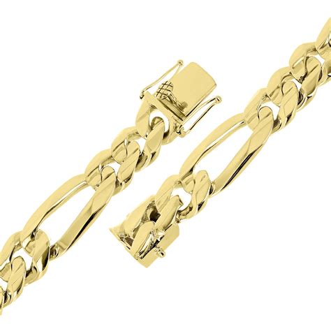 Mens 14k Yellow Gold Solid Heavy Link Figaro Chain Bracelet 9 175mm 1204g Ebay