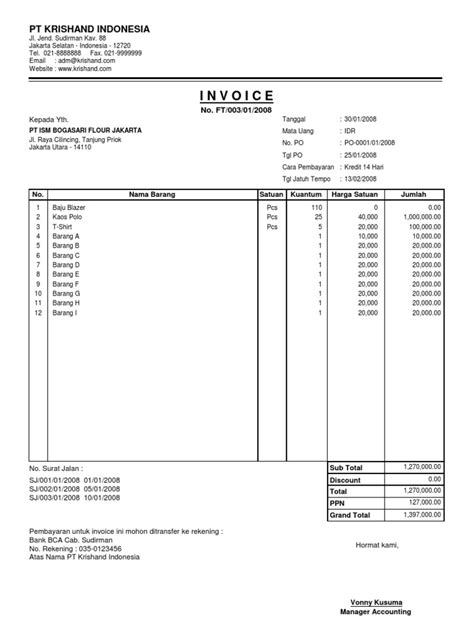 Penyebab dari pembatalan pengiriman barang adalah transaksi pembayaran barang terkait belum. Contoh Surat Faktur Pembelian Barang