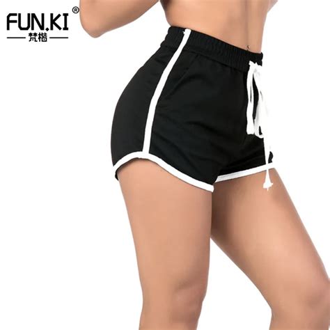 Funki Hot Sale Drawstring Shorts Women Casual Loose Cotton Contrast Binding Side Split Elastic