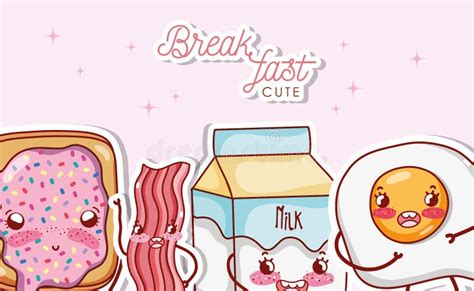 Cute Breakfast Kawaii Cartoons Stock Vector Illustration Of