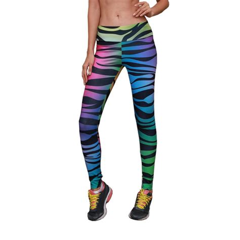 fashion zebra stripe colorful zebra striped slim elastic women cycling pants fitness leggings
