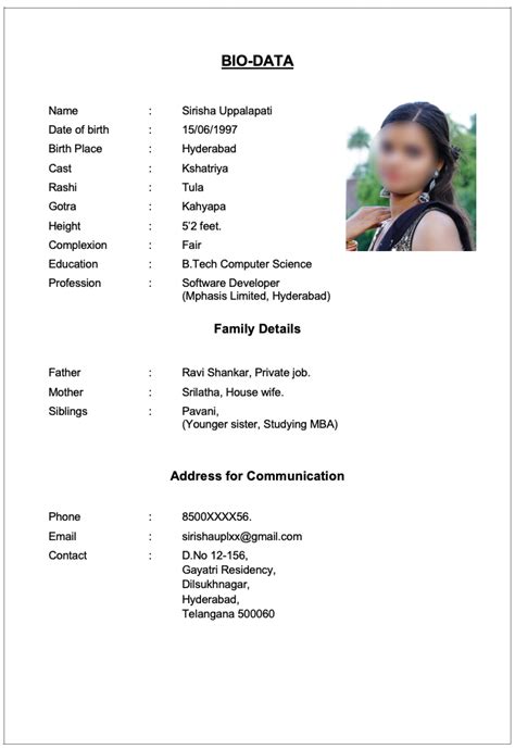 Biodata Formats For Marriage Biodata Template Editable Bio Data Format