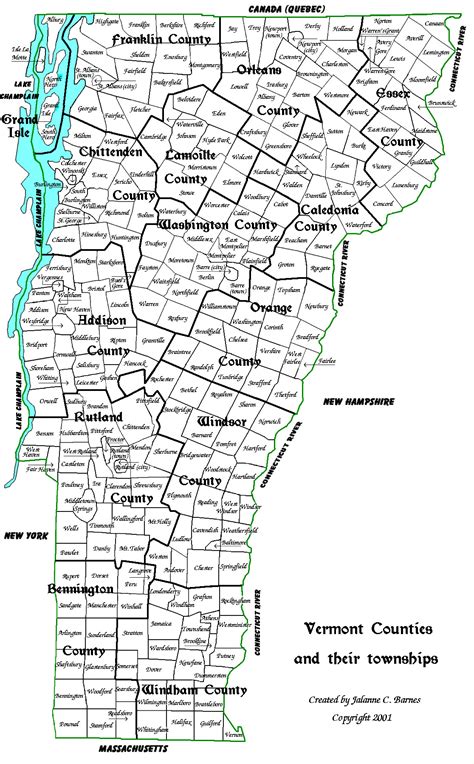 Vermont Genealogy Resources Map Of Counties And Towns