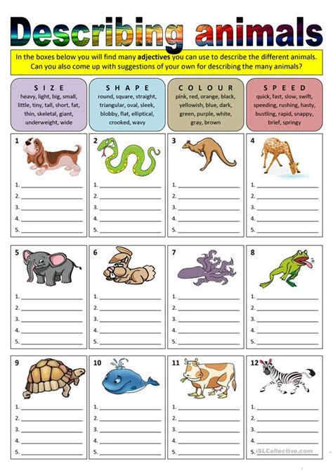 The adjective phrase can be placed before or after the noun or pronoun in the sentence. Describing animals (adjectives) worksheet - Free ESL printable worksheets made by teachers