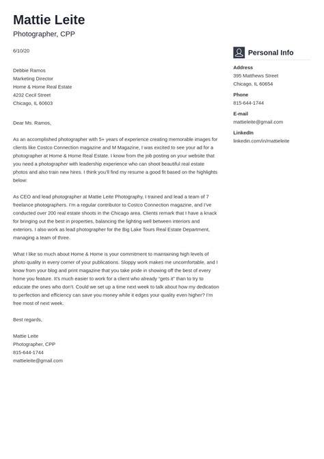 Photographer Cover Letter Example And Writing Tips 2024