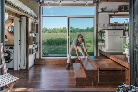 Tricked Out Tiny Home Features Garage Door And Custom Deck Alpha Tiny