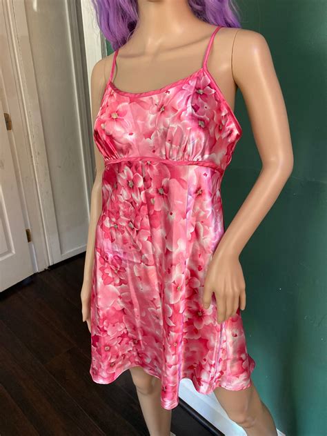 Y2k Satin Rosy Pink Vintage Lingerie Nightie Nap Dress Etsy