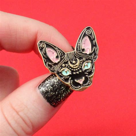 Mystical Sphynx Cat Enamel Pin Cat Pin Black And Gold Badge Lapel