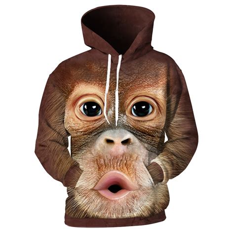 Cloudstyle 2018 3d Mens Hoodies Print Orangutan Monkey Sweatshirts