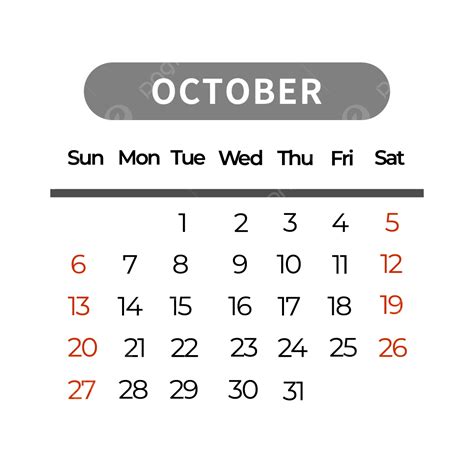 October 2024 Calendar Simple Gray Style Vector 2024 Calendar Simple