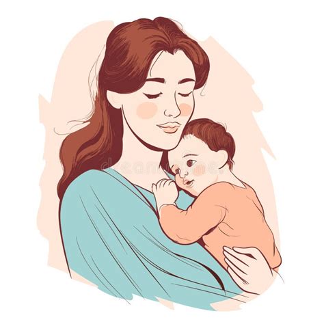 Vector Illustration Of A Mother Holding Her Son In Her Arms Stock