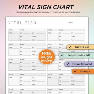 Editable And Printable Vital Sign Chart Vital Sign Log Vital Etsy