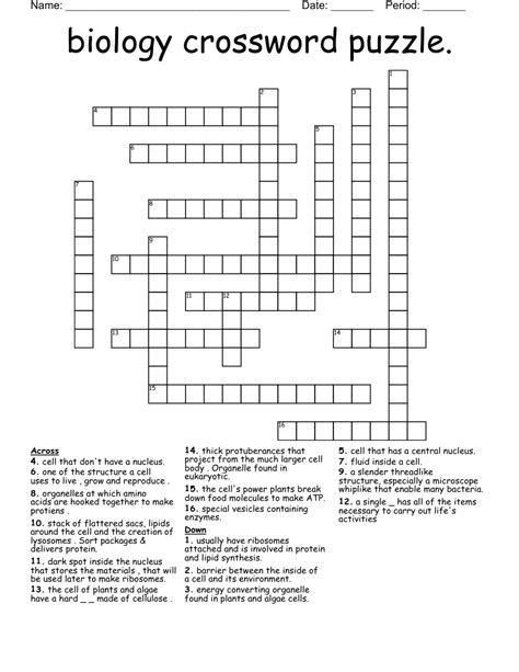 Biology Crossword Puzzle Wordmint