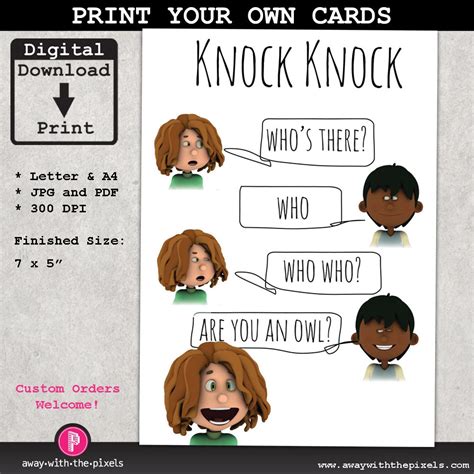 Knock Knock Owl Joke Greeting Card For Kids By Awaywiththepixels