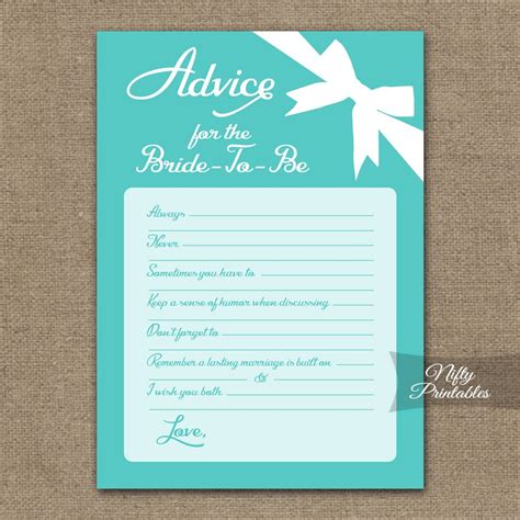 Some showers are especially for brides and are more commonly called bridal showers. others shower the happy couple together at a wedding pro tip: Printable Bridal Shower Advice Cards - Tiffany Blue