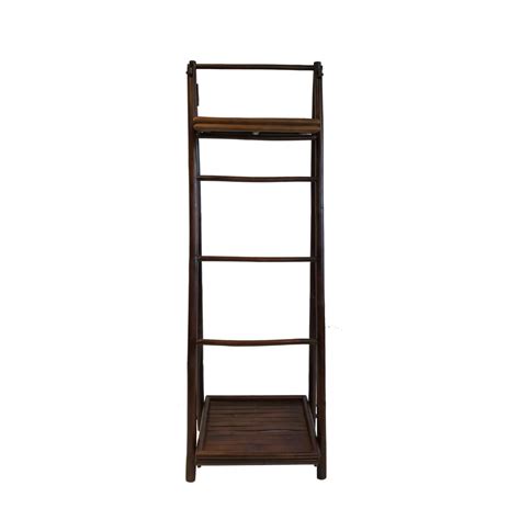 The rack features three bars across the top at. MGP 5 ft. H 5-Shelf Standing Stained Bamboo Ladder Towel ...