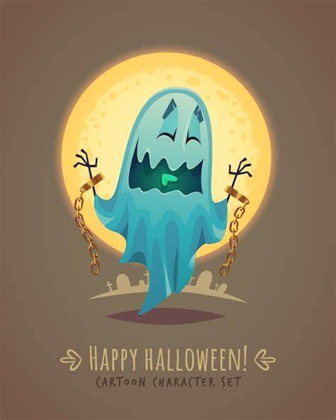 Premium Vector Funny Ghost In Scary Posture Halloween Cartoon