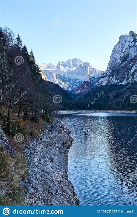 Beautiful Gosausee Lake Landscape With Dachstein Mountains Forest