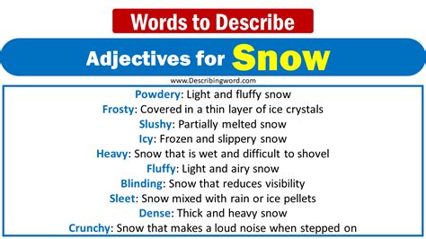 300 Best Words To Describe Snow Adjectives For Snow Describingwordcom