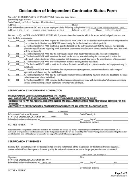 Declaration Of Independent Contractor Status Form Fill Online