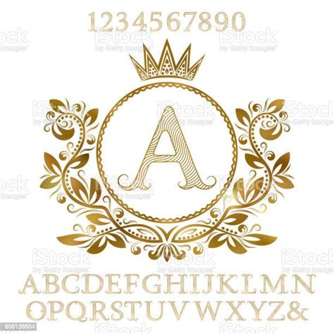Golden Patterned Letters And Numbers With Initial Monogram In Coat Of