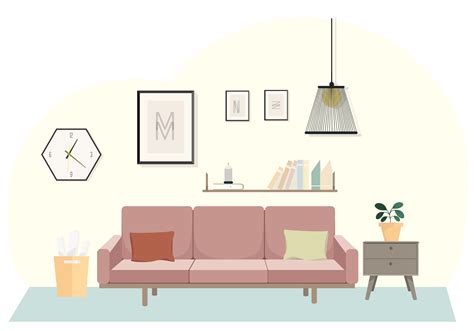 Flat Vector Illustration Home Interior Design Cozy Living