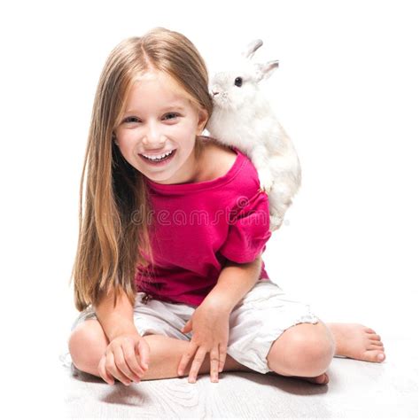 Little Girl With Her Rabbit Stock Image Image Of Beautiful Person