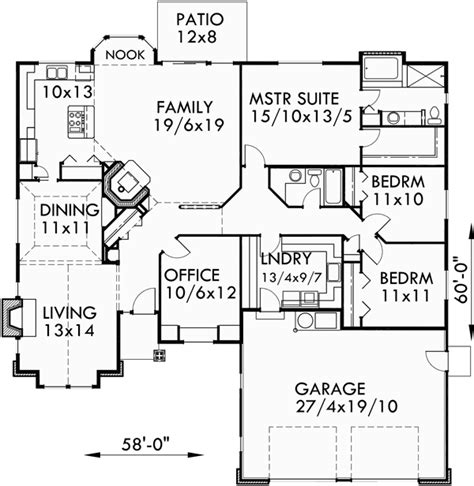 Good Looking One Level Ranch Home Plans 3 Bedrooms And Office