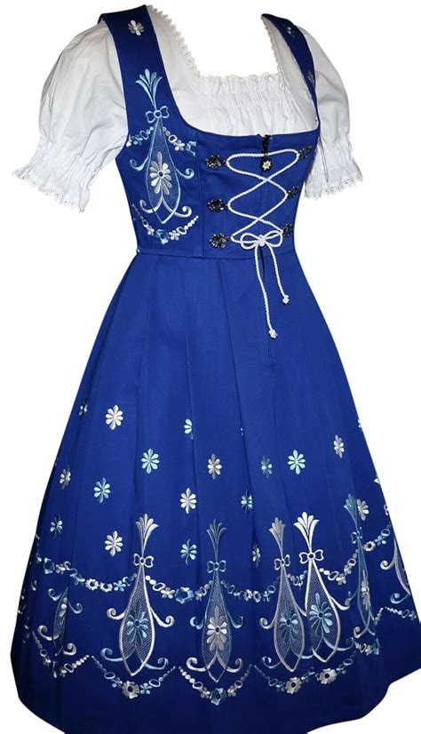 Sz 26 Blue Dirndl German Dress Oktoberfest Embroidered Waitress Holiday