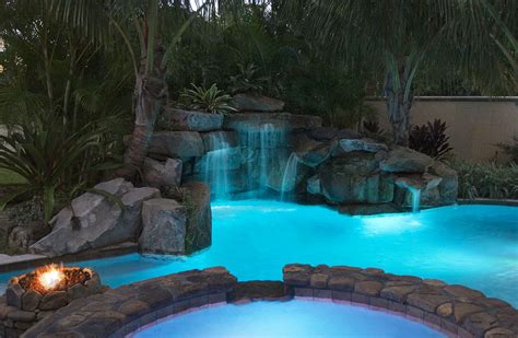 Lagoon Pool With Spa Grotto Waterfall And Fire Pit Lucas Lagoons