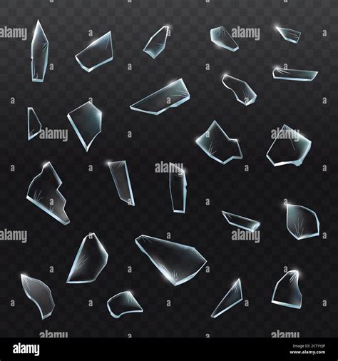 Broken Glass Pieces Shattered Glass On Black Background Vector Realistic Illustration Stock