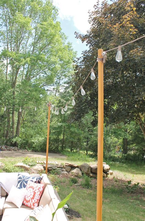 Diy String Light Pole Cheap Diy Outdoor String Lights On Poles