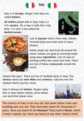 Italy Fact Page Key Stage 1 Teaching Resources