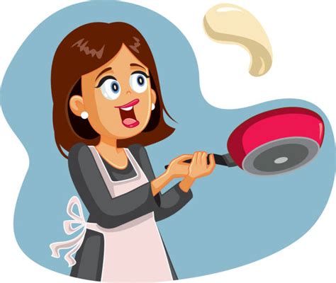 Woman Flipping Pancake Illustrations Royalty Free Vector Graphics