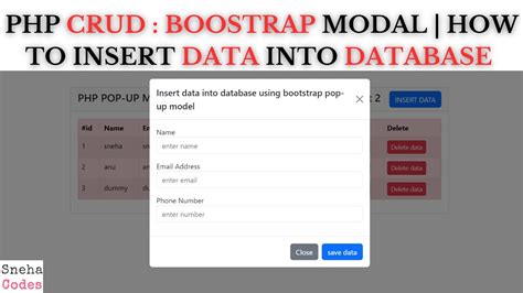 PHP CRUD 1 Bootstrap Pop Up Modal How To Insert Data Into Database