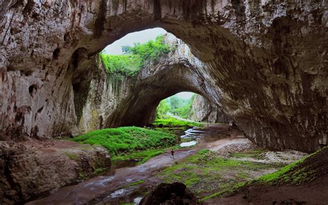 Cave River Grass Bulgaria Rock Huge Nature Landscape Wallpapers