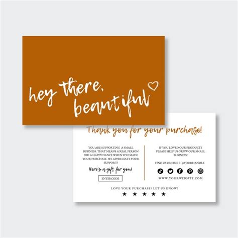 Hey There Beautiful Thank You For Your Order Card Two Sided Etsy