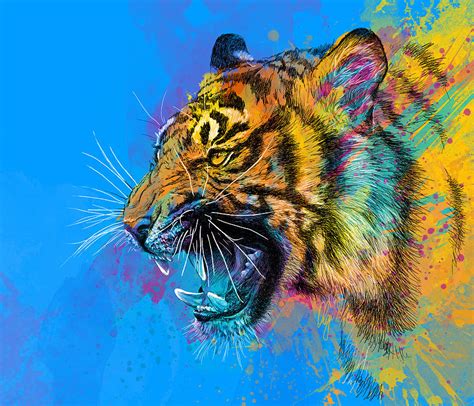 Crazy Tiger Digital Art By Olga Shvartsur Pixels