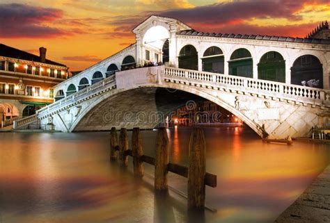 Rialto Bridge Venice At Dramatic Sunset Stock Photo Image Of Facade