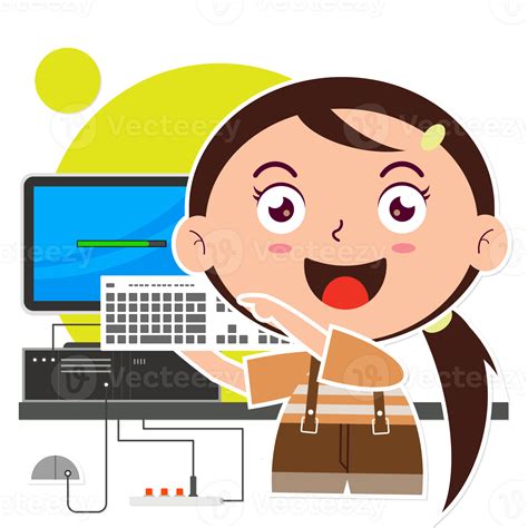 Girl Playing Computer Cartoon Cute 16587443 Png