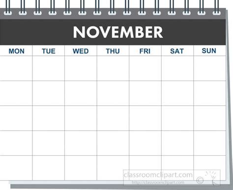 Calendar Clipart Month Spiral November Calendar Black White Clipart