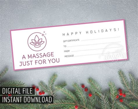 christmas massage t certificate printable t etsy canada massage t certificate t